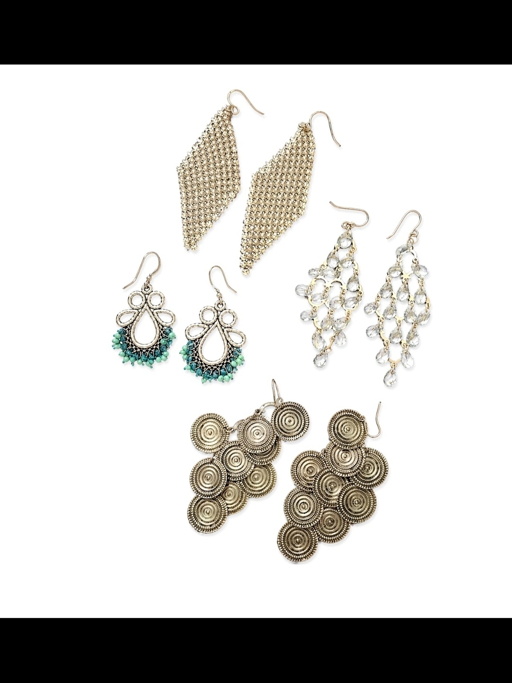 Assorted Women's Gold and Turquoise Drop Earrings Set - 5 Pairs